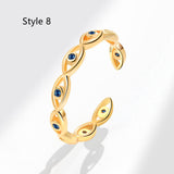 Devil's Eye S925 Silver Ring, Blue Eyes Micro-zircon Adjustable 18k Gold Women's Ring AL1290