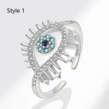 Devil's Eye S925 Silver Ring, Blue Eyes Micro-zircon Adjustable 18k Gold Women's Ring AL1290