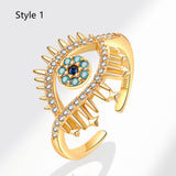 Devil's Eye S925 Silver Ring, Blue Eyes Micro-zircon Adjustable 18k Gold Women's Ring AL1290
