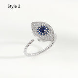 Devil's Eye S925 Silver Ring, Blue Eyes Micro-zircon Adjustable 18k Gold Women's Ring AL1290