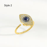 Devil's Eye S925 Silver Ring, Blue Eyes Micro-zircon Adjustable 18k Gold Women's Ring AL1290