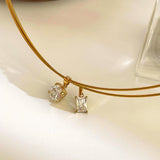 Dainty Choker Necklace with Zirconia Pendants - Heart, Marquise & More, Stainless Steel Collar AL1291