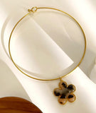 Dainty Choker Necklace with Acrylic Pendants - Heart & Flower, Stainless Steel Collar AL1292