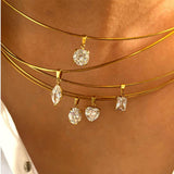 Dainty Choker Necklace with Zirconia Pendants - Heart, Marquise & More, Stainless Steel Collar AL1291