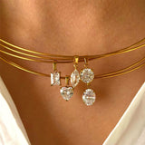 Dainty Choker Necklace with Zirconia Pendants - Heart, Marquise & More, Stainless Steel Collar AL1291