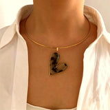Dainty Choker Necklace with Acrylic Pendants - Heart & Flower, Stainless Steel Collar AL1292