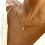 Dainty Choker Necklace with Zirconia Pendants - Heart, Marquise & More, Stainless Steel Collar AL1291