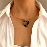 Dainty Choker Necklace with Acrylic Pendants - Heart & Flower, Stainless Steel Collar AL1292