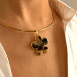 Dainty Choker Necklace with Acrylic Pendants - Heart & Flower, Stainless Steel Collar AL1292