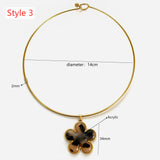 Dainty Choker Necklace with Acrylic Pendants - Heart & Flower, Stainless Steel Collar AL1292