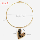 Dainty Choker Necklace with Acrylic Pendants - Heart & Flower, Stainless Steel Collar AL1292