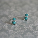 S925 Silver Cute Little Bear Studs, Blue Howlite Turquoise Post Earrings AL1293