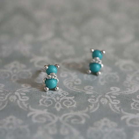 Sterling Silver Blue Howlite Turquoise Cute Little Bear Studs Earring AL1293
