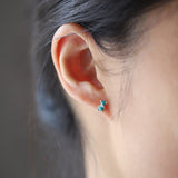 S925 Silver Cute Little Bear Studs, Blue Howlite Turquoise Post Earrings AL1293