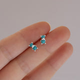S925 Silver Cute Little Bear Studs, Blue Howlite Turquoise Post Earrings AL1293
