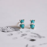 S925 Silver Cute Little Bear Studs, Blue Howlite Turquoise Post Earrings AL1293