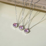 18" Dainty S925 Silver Crown Pink CZ Necklace Zircon Pendant Necklace AL1294