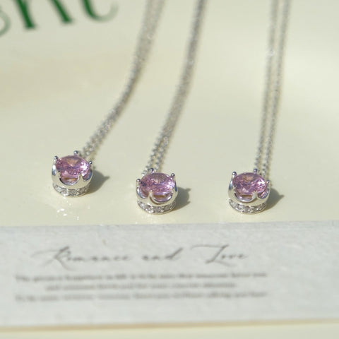 18" Dainty S925 Silver Crown Pink CZ Necklace Zircon Pendant Necklace AL1294