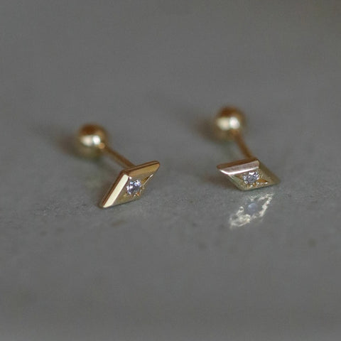 Dainty 925 Silver Diamond CZ Star Stud Earrings, 18k Gold Threaded Post, Screw Ball Backs AL1295