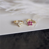 Rainbow Five-Petal Flowers 925 Silver Small Hoop Earrings, 18k Gold Beans Zirconia Ear Bar Ring Ear Studs AL1297