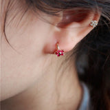 Rainbow Five-Petal Flowers 925 Silver Small Hoop Earrings, 18k Gold Beans Zirconia Ear Bar Ring Ear Studs AL1297