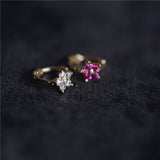 Rainbow Five-Petal Flowers 925 Silver Small Hoop Earrings, 18k Gold Beans Zirconia Ear Bar Ring Ear Studs AL1297