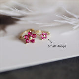 Rainbow Five-Petal Flowers 925 Silver Small Hoop Earrings, 18k Gold Beans Zirconia Ear Bar Ring Ear Studs AL1297