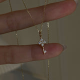 S925 Sterling Silver Four-Leaf Clover and Mini Key Pendant Necklace in 18k Gold Plated AL1298