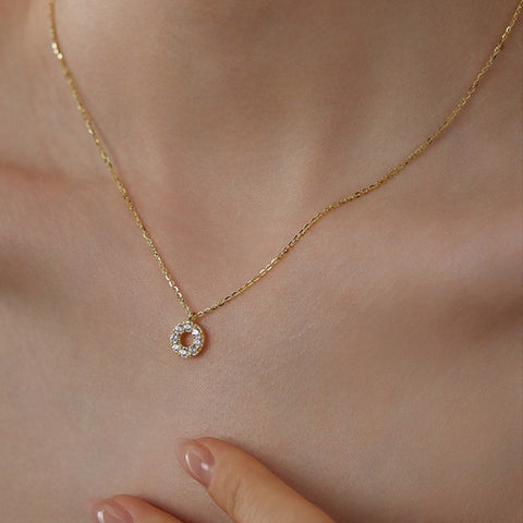 S925 Sterling Silver Full Zircons Donut Ring Pendant Necklace Minimalist Jewelry AL1299