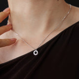 S925 Sterling Silver Full Zircons Donut Ring Pendant Necklace Minimalist Jewelry AL1299