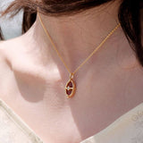 S925 Sterling Silver Larimar and Red Agate Oval Pendant Necklace in 18K Gold Plated AL1300
