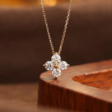 S925 Sterling Silver Lucky Four-Leaf Clover Zircon Pendant Necklace AL1301