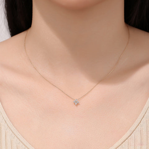 S925 Sterling Silver Lucky Four-Leaf Clover Zircon Pendant Necklace AL1301