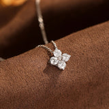 S925 Sterling Silver Lucky Four-Leaf Clover Zircon Pendant Necklace AL1301