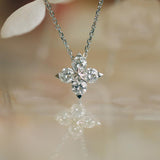 S925 Sterling Silver Lucky Four-Leaf Clover Zircon Pendant Necklace AL1301