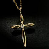 Faith ~ S925 Sterling Silver Zircon Cross Pendant Necklace in 18K Gold Plated AL1302