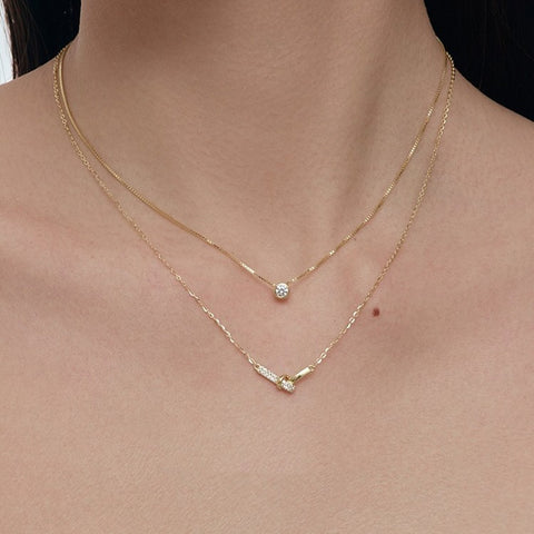 Knot ~ S925 Sterling Silver Zircon Necklace in 14K Gold Plated AL1304