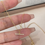 Balance Beam ~ S925 Sterling Silver CZ Bar Pendant Necklace in 14K Gold Plated AL1305