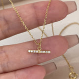 Balance Beam ~ S925 Sterling Silver CZ Bar Pendant Necklace in 14K Gold Plated AL1305