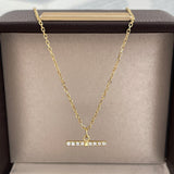 Balance Beam ~ S925 Sterling Silver CZ Bar Pendant Necklace in 14K Gold Plated AL1305