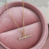 Balance Beam ~ S925 Sterling Silver CZ Bar Pendant Necklace in 14K Gold Plated AL1305