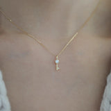S925 Sterling Silver Mini Key Zircon Pendant Necklace in 14K Gold Plated AL1307