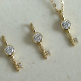 S925 Sterling Silver Mini Key Zircon Pendant Necklace in 14K Gold Plated AL1307