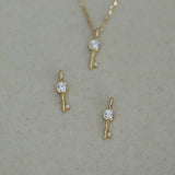 S925 Sterling Silver Mini Key Zircon Pendant Necklace in 14K Gold Plated AL1307