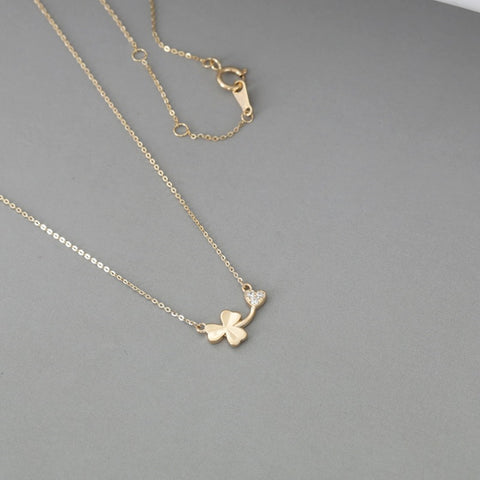 S925 Sterling Silver Three-Leaf Clover Zircon Pendant Necklace, Small Flower AL1310