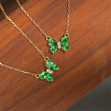 S925 Sterling Silver Green Zircon Butterfly Connector Necklace in 18K Gold Plated AL1311