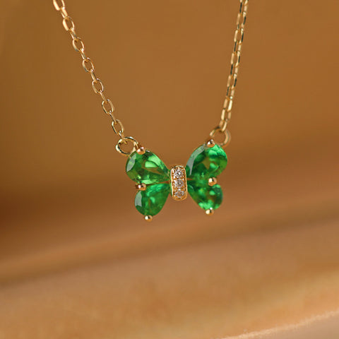 S925 Sterling Silver Green Zircon Butterfly Connector Necklace in 18K Gold Plated AL1311
