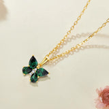 S925 Sterling Silver Emerald Green Zircon Butterfly Pendant Necklace in 18K Gold Plated AL1312