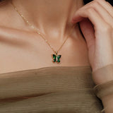 S925 Sterling Silver Emerald Green Zircon Butterfly Pendant Necklace in 18K Gold Plated AL1312
