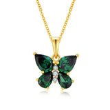S925 Sterling Silver Emerald Green Zircon Butterfly Pendant Necklace in 18K Gold Plated AL1312